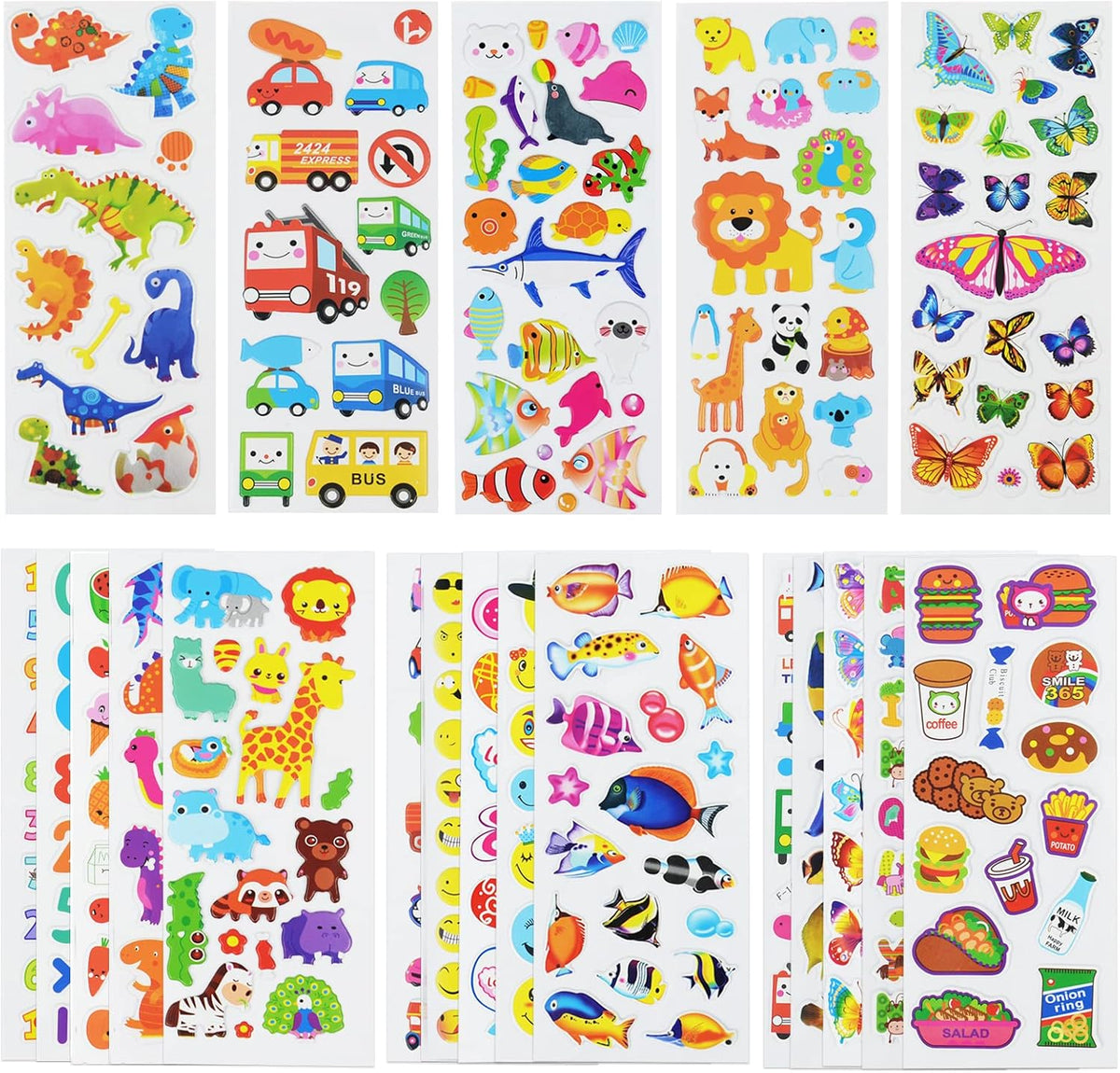 24 Sheets 3D Puffy Stickers for Toddlers Kids Boys Girls – Fun for Kids & Family - Multicolor