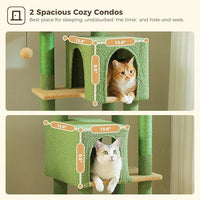 Cactus Cat Tree, 62-Inch Tall Multi-Level Cat Tower with Scratching Posts, Cat Condos for Large Indoor Cats, Plush Cat Bed w/Padded Perches, Scratching Pad & 2 Green Pompoms, Green