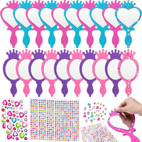 Geetery unbreakable kids mirror craft kit, 20 heart and oval foam princess mirrors in pink, blue and purple