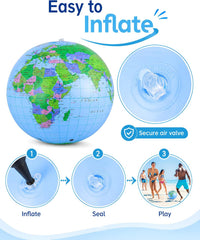 NUOBESTY inflatable globe beach ball, 11.8 inch PVC world map ball showing continents and oceans - view 4