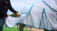 Horse Fly Sheet with Detachable Neck Cover & Belly Wrap, Adjustable Fly Sheet for Horses, Ventilated Airflow Mesh Equine Cooling Summer Flysheet White 78
