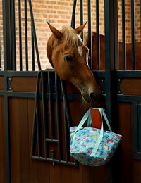 Harrison Howard Horse Grooming Kit 11-Piece Equine Care Series Horse Brush Sets with Organizer Tote Bag Tack Room Supplies Shedding Grooming Massaging Tools Blue Brushstroke Ponies