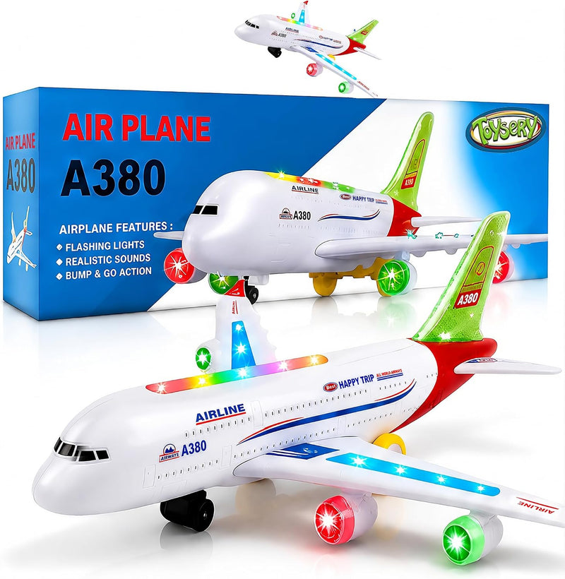 Toysery Airbus A380 Bump and Go Airplane Toy, Lights & Sounds - Airbus A380