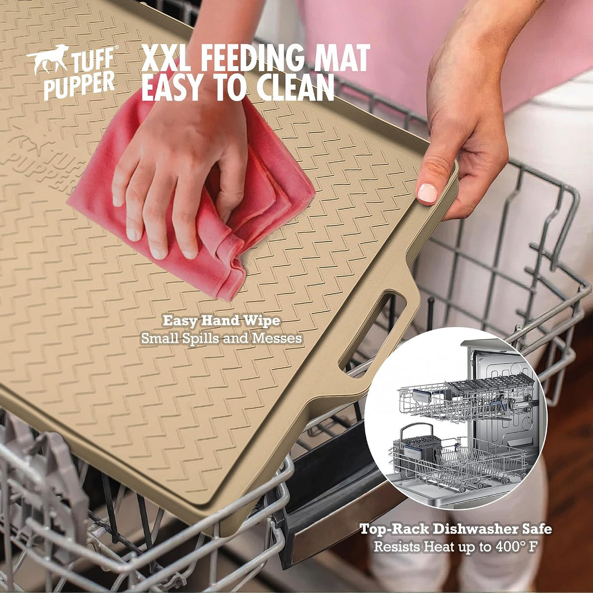 Tuff Pupper 36x24 XXL Dog Feeding Mat for Food and Water - Beige / Large - 28" x 20" - image 3