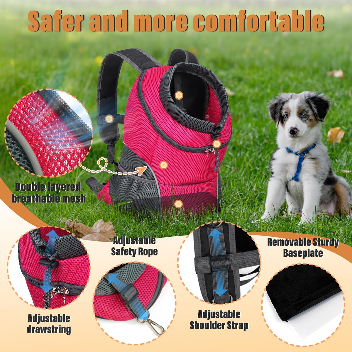 Dog Front Carrier Backpack, Adjustable Breathable Dog Backpack – Essentials for Dogs - Rose / Medium (4.5-8lbs) - image 3