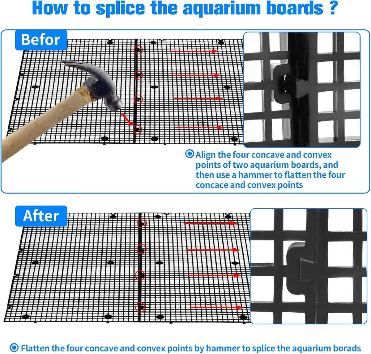 Adjustable Platic Grip Panel Aquarium Fish Tank Divider Filter Bottom - 8pcs 11.8X5.9 Inch with 0.15 Inch hole / Black - image 4