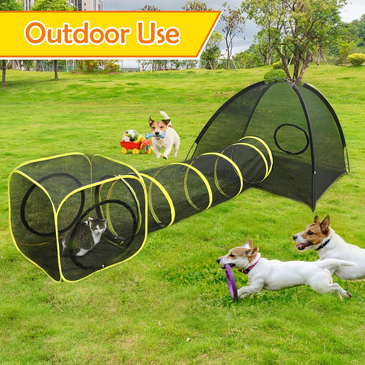 Outdoor Cat Enclosures for Indoor, Portable Mesh Tent - 3PC Cat Tent with Tunnel - image 4