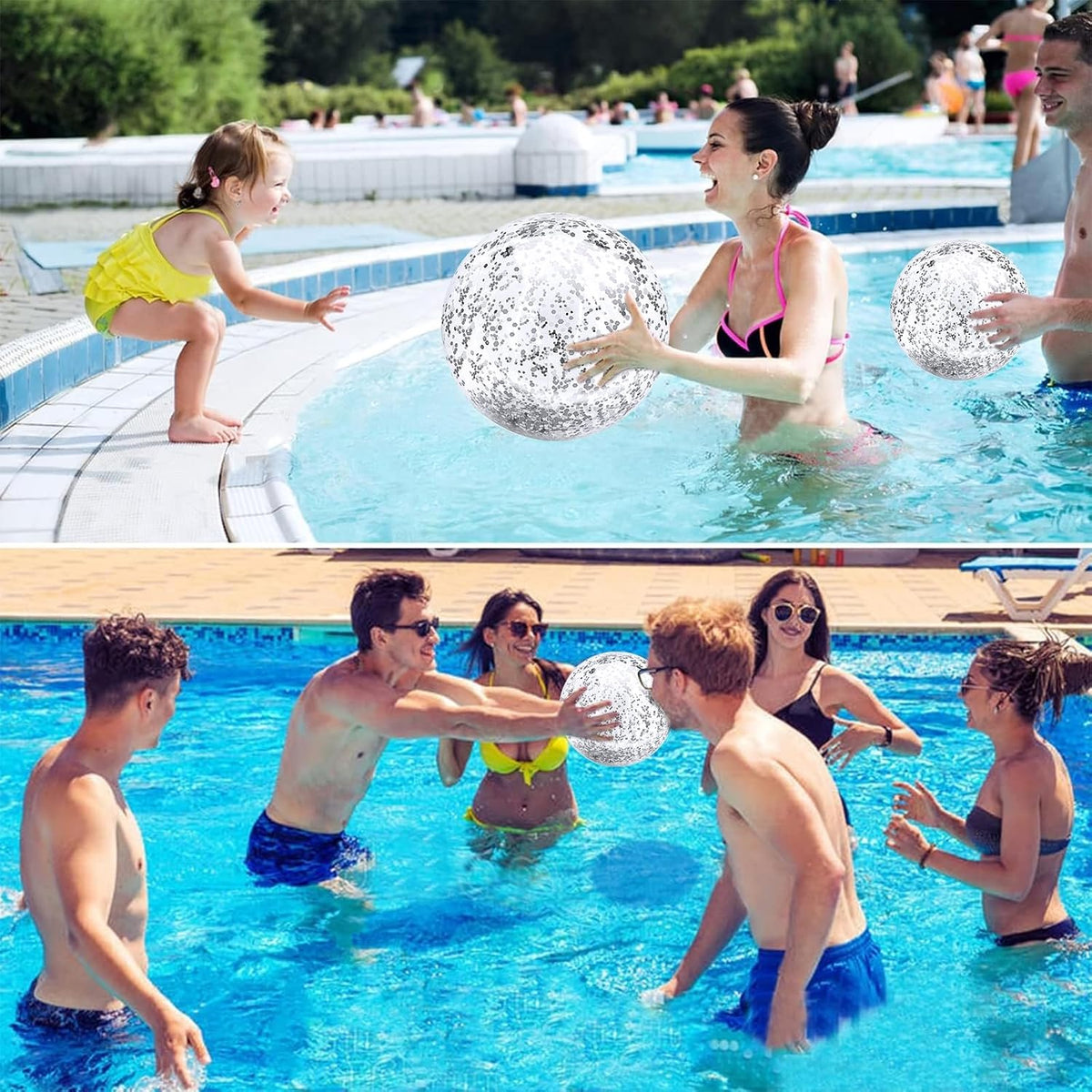TURNMEON 5 Pack Sequins Beach Balls 16 Inch 24 Inch Pool Party - Silver / 2 pcs 24inch+3 pcs 16inch - image 4