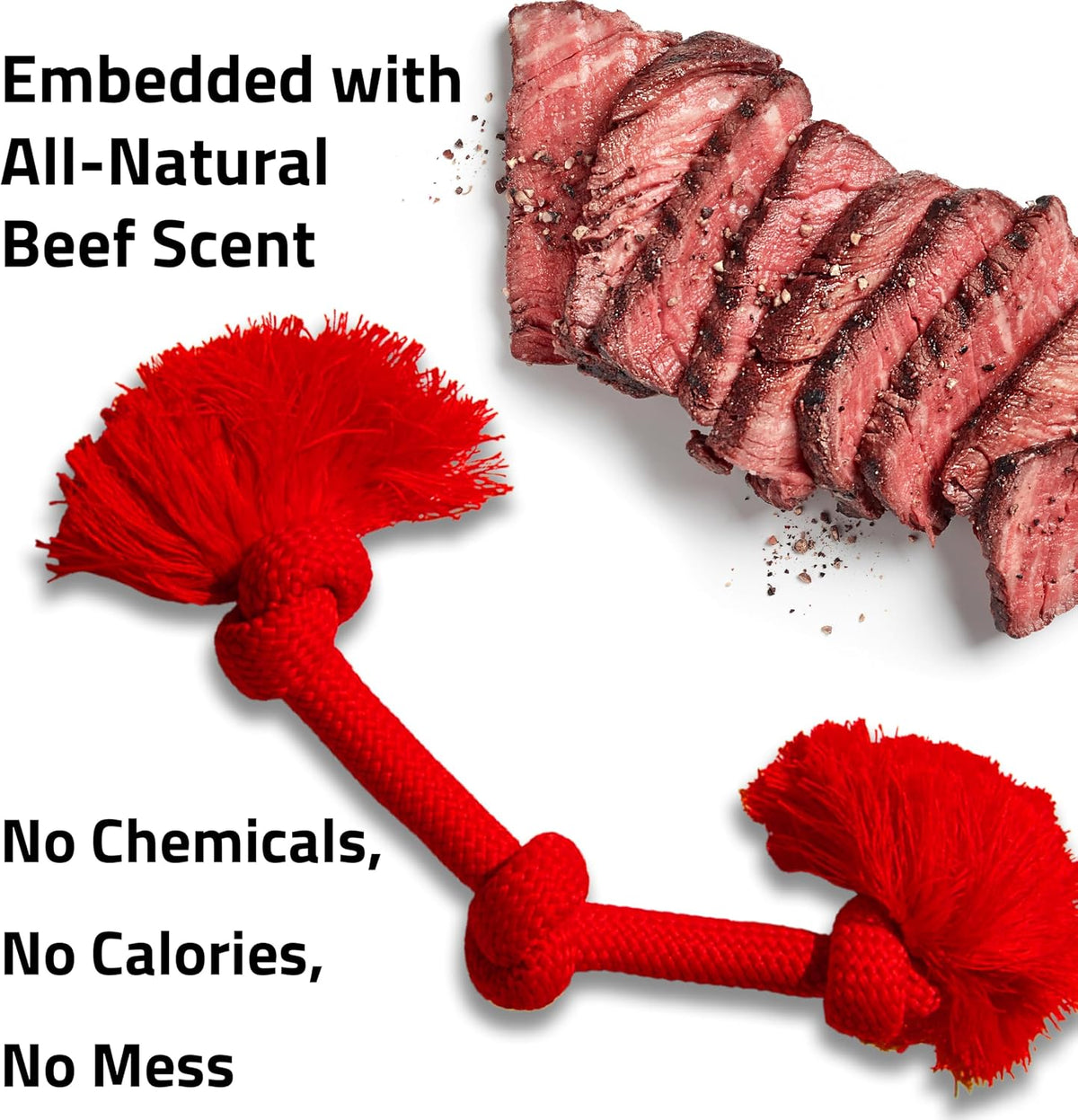 Playology Tug Rope Dog Toys for Large Dogs, Peanut Butter Scent - Jumbo / Beef - image 4