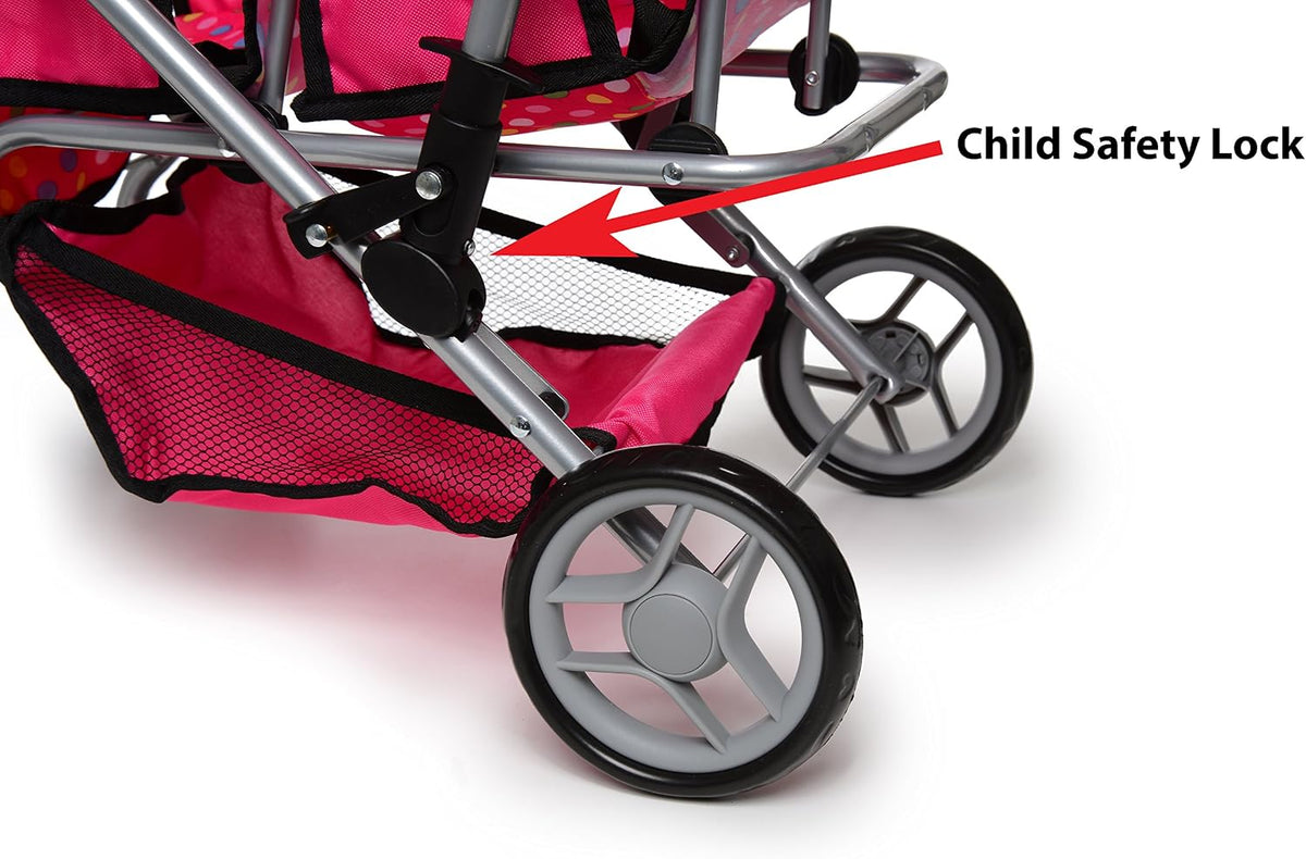 Exquisite Buggy, Twin Doll Stroller with Diaper Bag and Swivel Wheels & Adjustable Handle - Pink - Pink - image 4