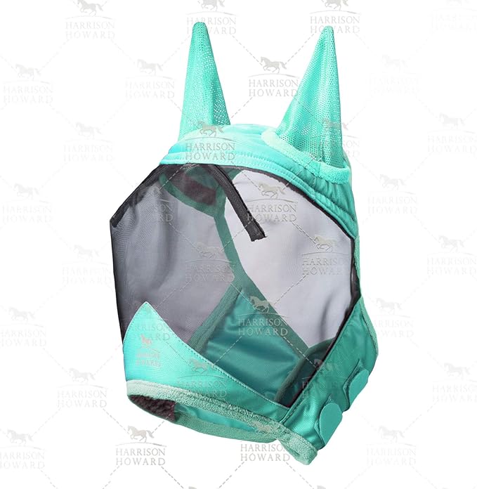 Harrison Howard CareMaster Pro Luminous Horse Fly Mask Large Eye Space Standard with Ears UV Protection for Horse Summer Mint XL Extra Full