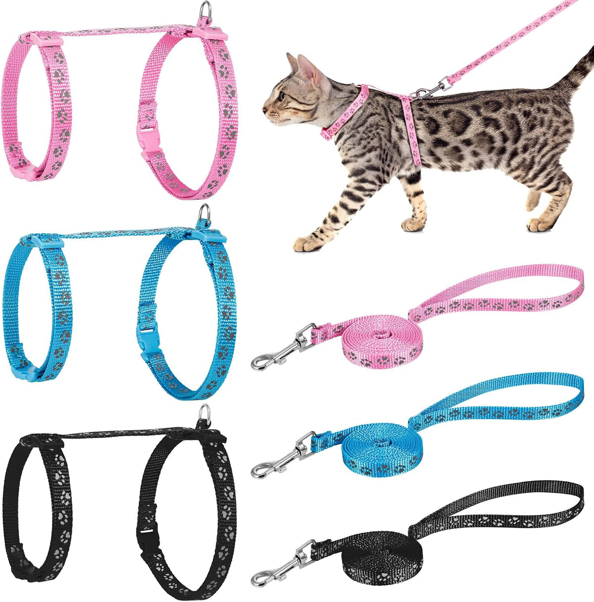 Auidy_6TXD 3 Pack Cat Harness and Leash Reflective Cat Harness – Essentials for Cats