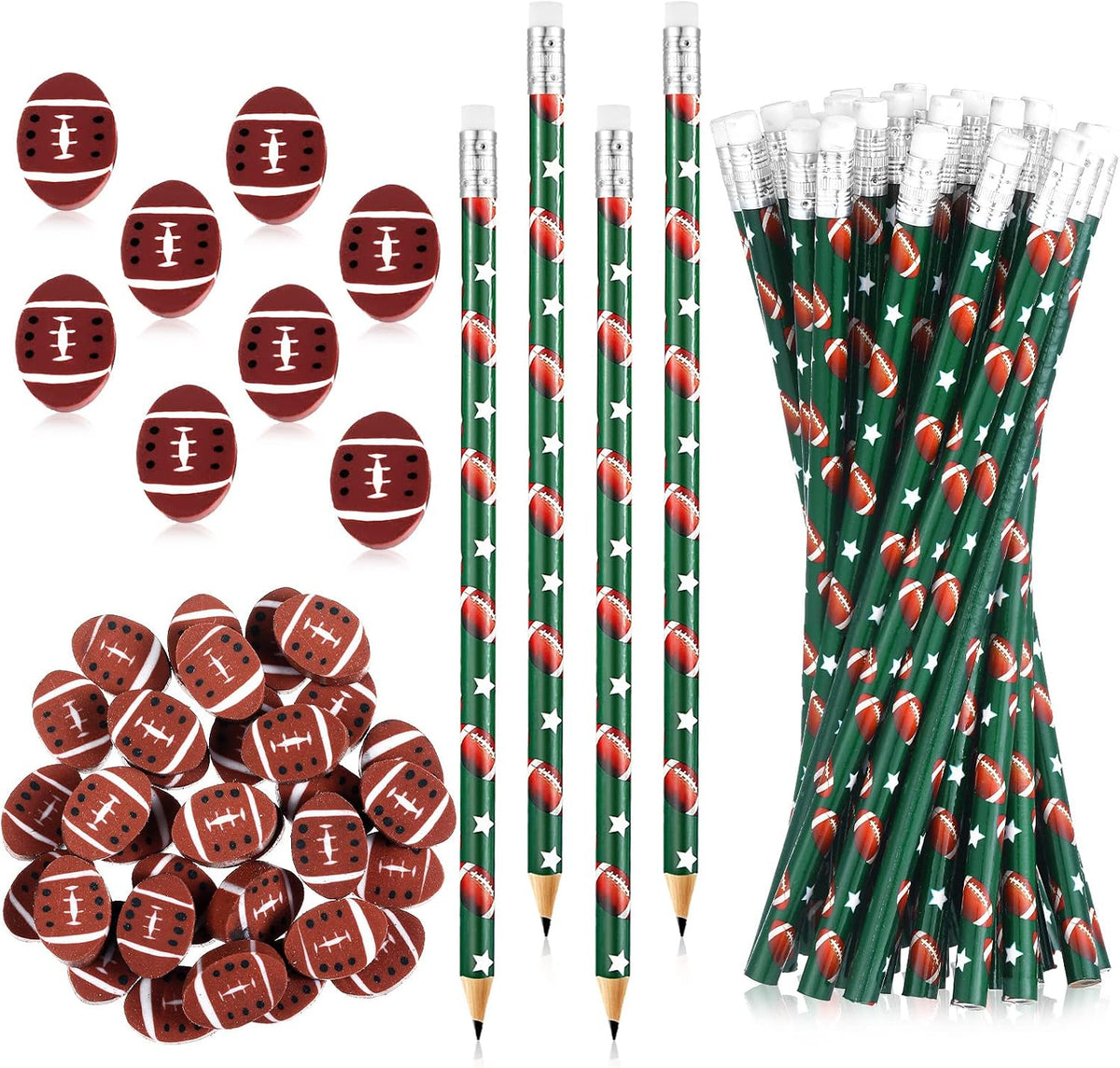 Tinlade 72 Pcs Sports Pencils and Erasers for Boys, Party Favors – Fun for Kids & Family - Football