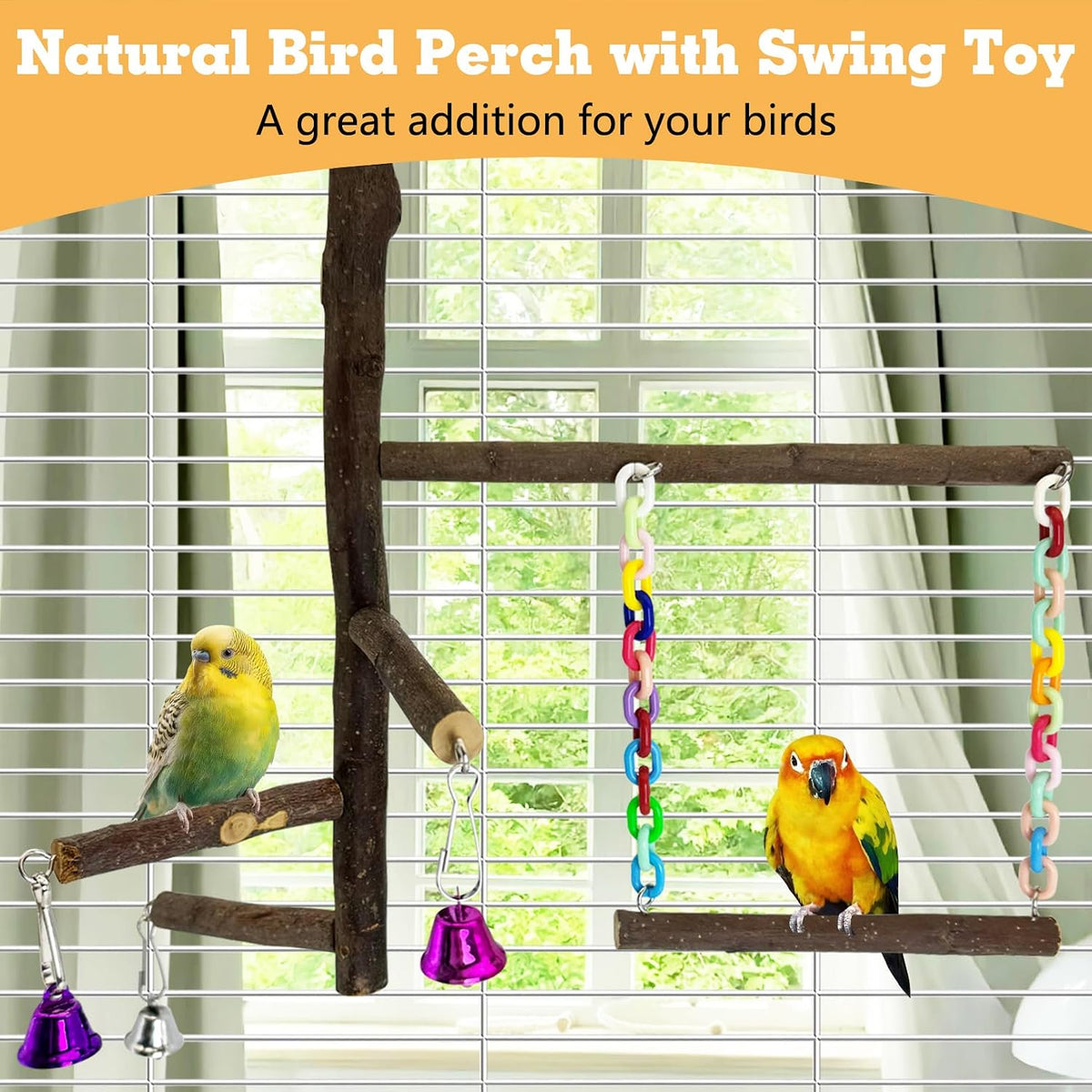 Natural Parrot Perch Bird Stand Pole Wild Grape Stick Paw Grinding - Wood Perch with Swing Toy - image 2