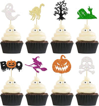 Ephlyn 24 white glitter ghost cupcake toppers for Halloween desserts - view 2