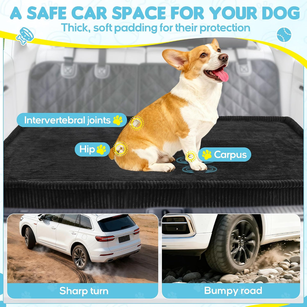 Dog Car Bed, Non-Slip Backseat Extender Pet Mat 50"x24.6"x2" – Essentials for Dogs - XL（56"Lx28.7"M×4"H) / Black - image 3