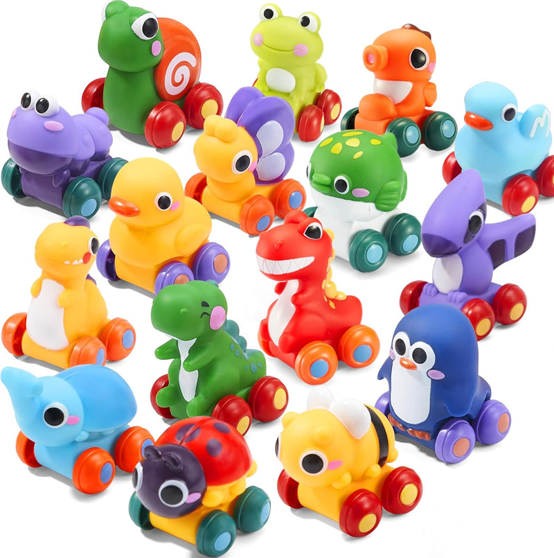 JOYIN Cartoon Cars, Soft Rubber Toy Car Set, Mini Vehicles - Mixed animals