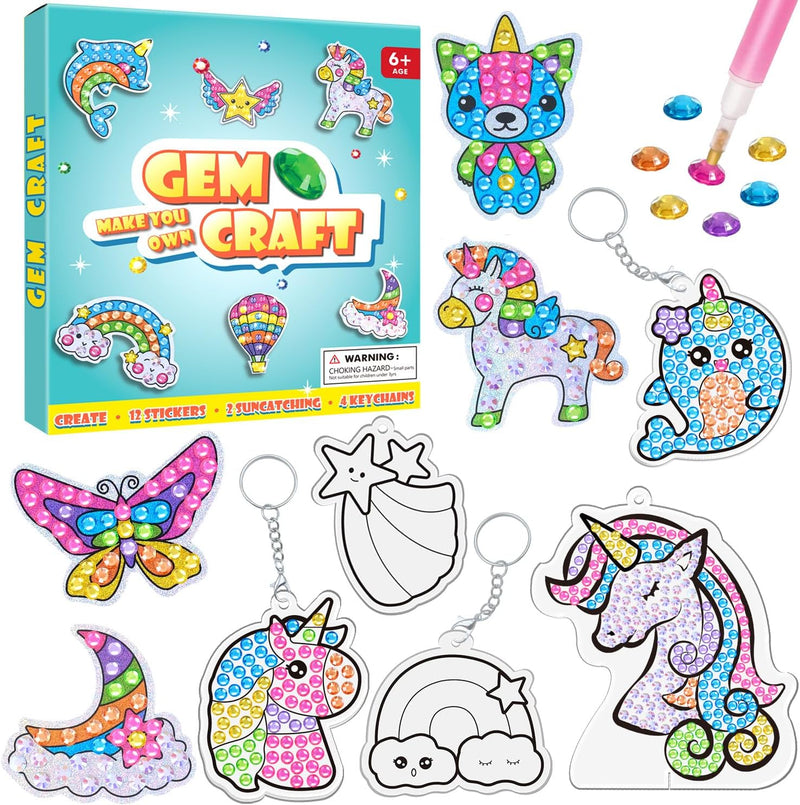 WAHFNG diamond art kit for kids with gem stickers, keychains and suncatchers