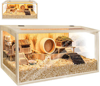 Hamster Cage Chewproof, Large Hamster Cages and Habitats - Natural Oak Wood / 32.0"L x 16.0"W x 16.0"H / Openable Wooden Roof