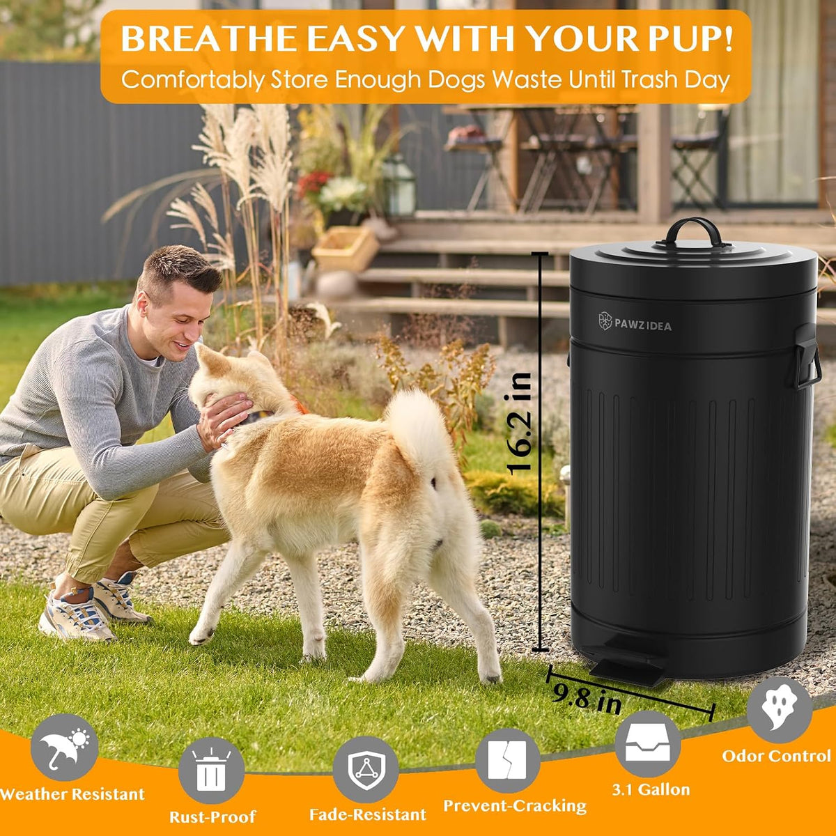 Dog Poop Trash Can Outside Odor Control, Waterproof - Matte-Onyx Black 1-Pack - image 4