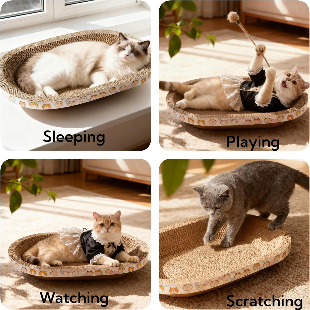 3 Pack Cat Scratcher Bed, Oval Cardboard Cat Scratcher Cat Scratch Pad Board Lounge Couch - image 2
