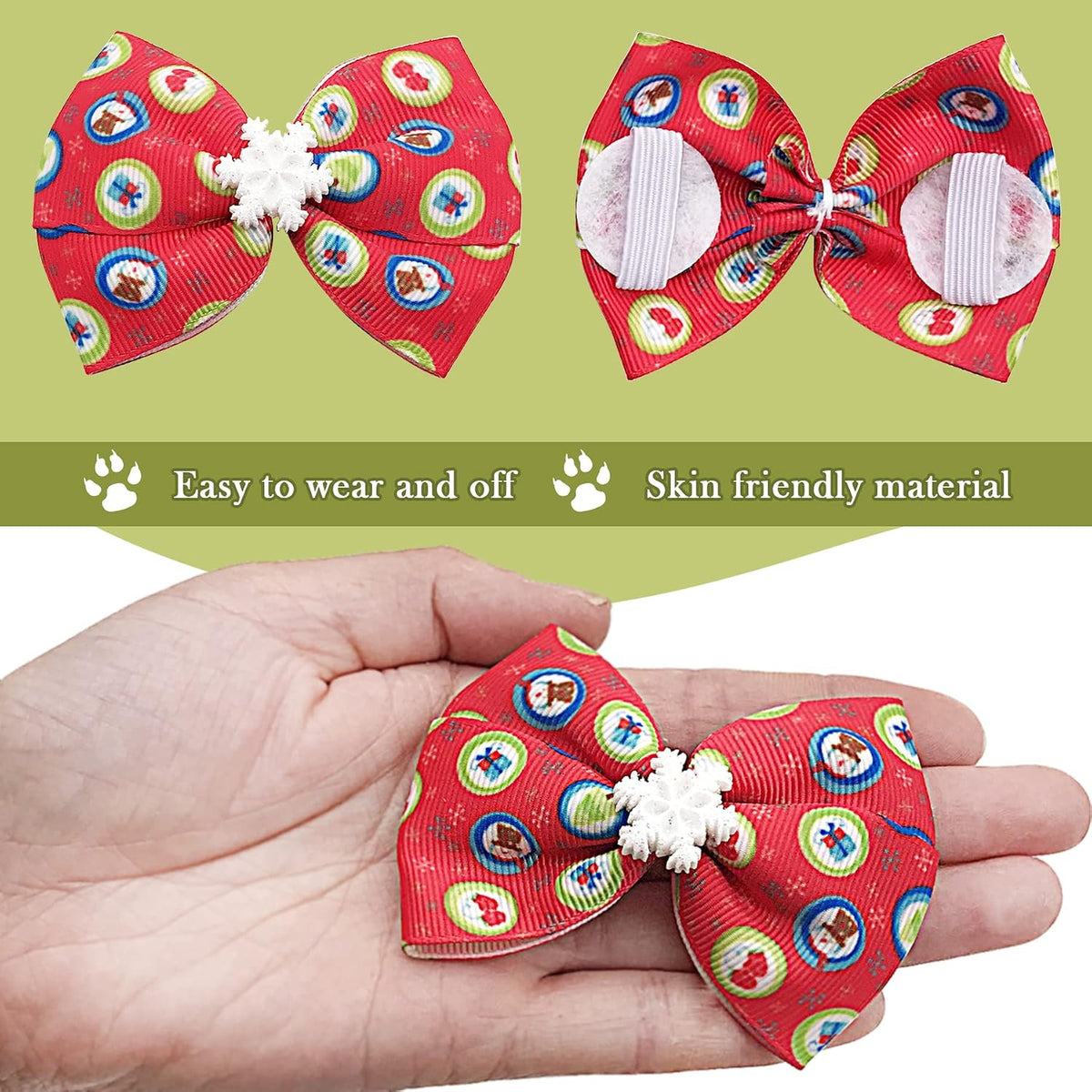 PET SHOW Holiday Dog Bowties Flowers for Small Dogs Slide on Collar – Essentials for Dogs - Christmas-12pcs - image 3