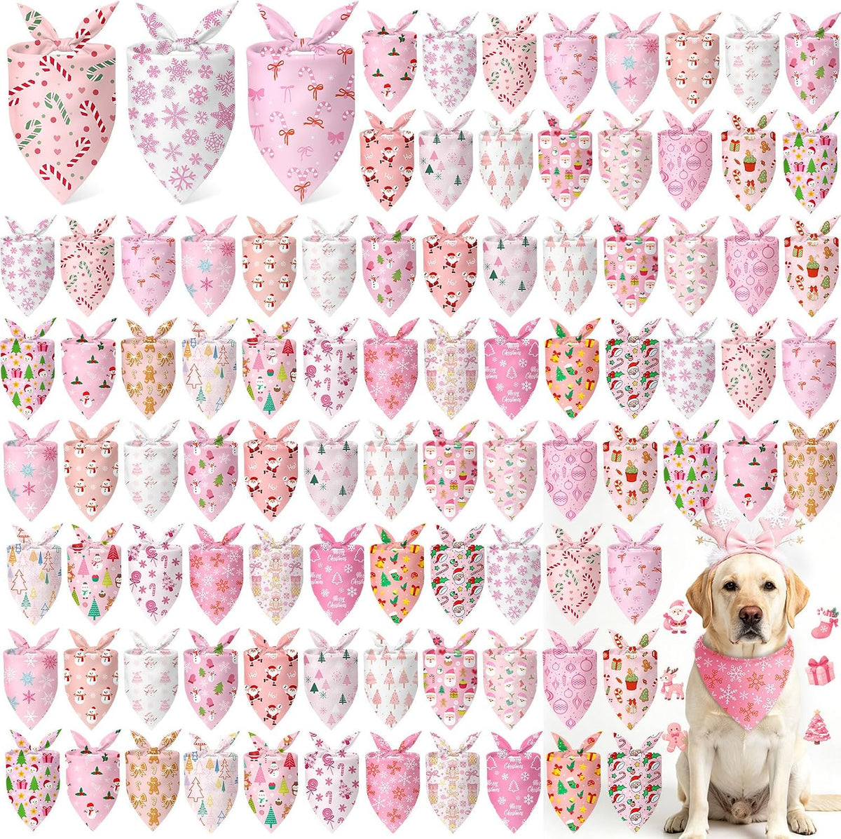 Abbylike 100 Pcs Fall Thanksgiving Dog Bandanas Bulk - Pink Christmas / 31.5 x 21.7 x 21.7 Inch
