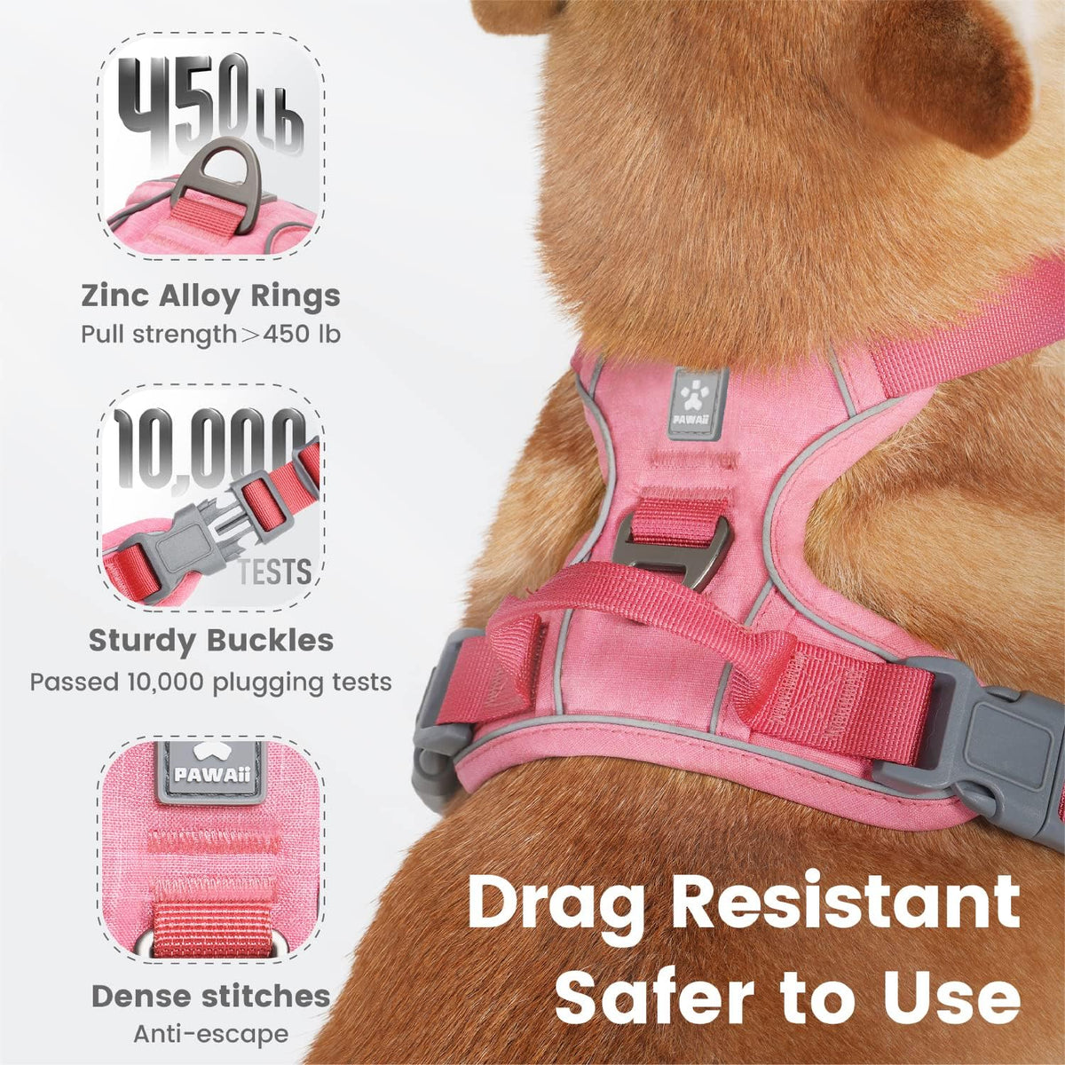 Pawaii No Pull Dog Harness with Pet ID Tag, Reflective Vest – Essentials for Dogs - M (Chest: 22"-27" ) / Mimi Pink - image 4