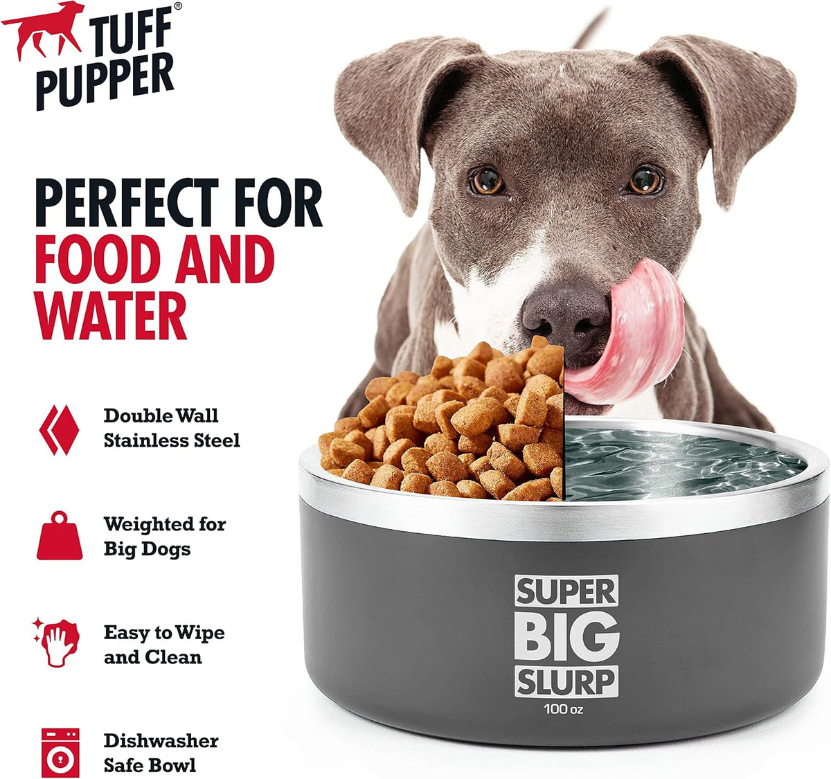 Tuff Pupper 100 oz Heavy Duty Insulated Stainless Steel Dog Bowl - 100oz / Cool Grey - image 3