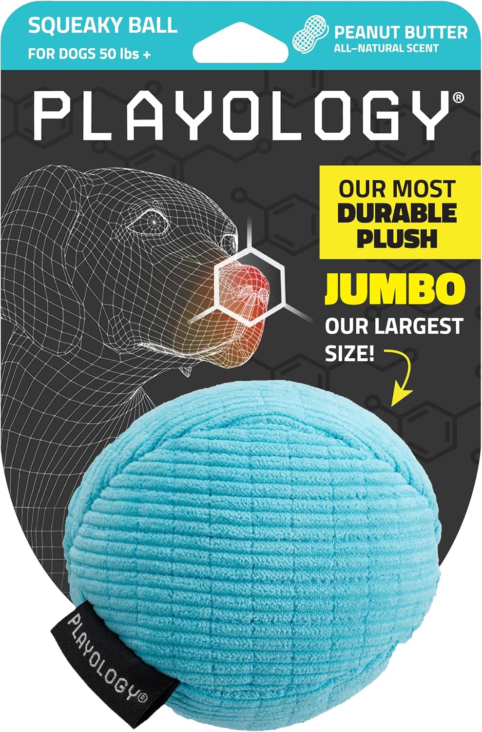 Playology Durable Plush Bone Toy, Squeaky Bone, Jumbo - Jumbo Ball / Peanut Butter