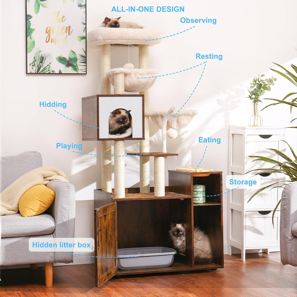 Hey-brother Cat Tree Tower - XL (28.4"×17.7"×61.0") / Rustic Brown - image 2