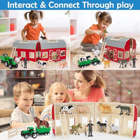 YEEBAY Farm Animals Toys for 3+ Year Old Kids Toddlers Girls Boys, Large Wooden Barn with Animal Play Figures, Farm Playset Educational Learning Toys, Ideal Christmas Birthday Gifts