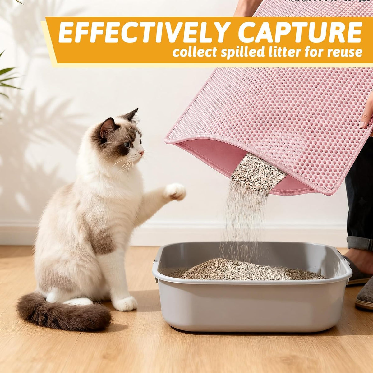 Pieviev Cat Litter Mat, Double-Layer Waterproof Litter Trap - Pink / 30x24 Inch - image 3