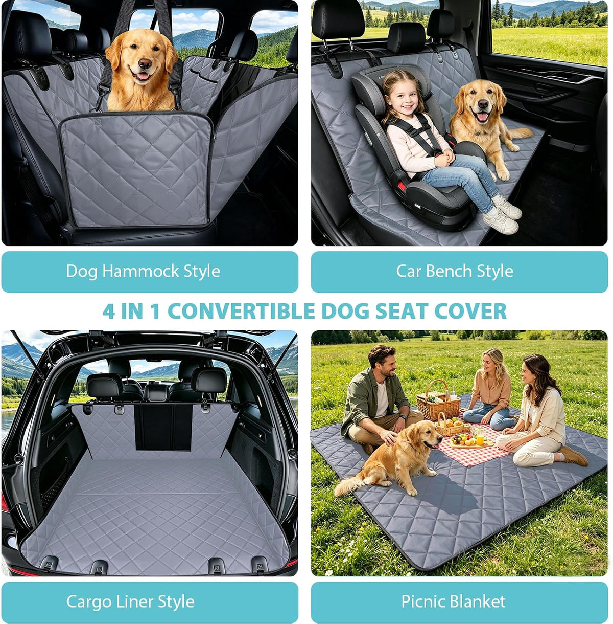 Dog Car Seat Cover for Back Seat with Safety Belt Universal Fit – Essentials for Dogs - Gray / Truck - image 4
