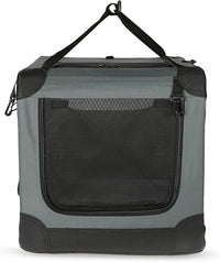 Amazon Basics 4-Doors Portable Soft-Sided Folding Travel Crate Kennel for cat, Dog, and Other Small Animals, Grey, S 26" x 18" x 18"