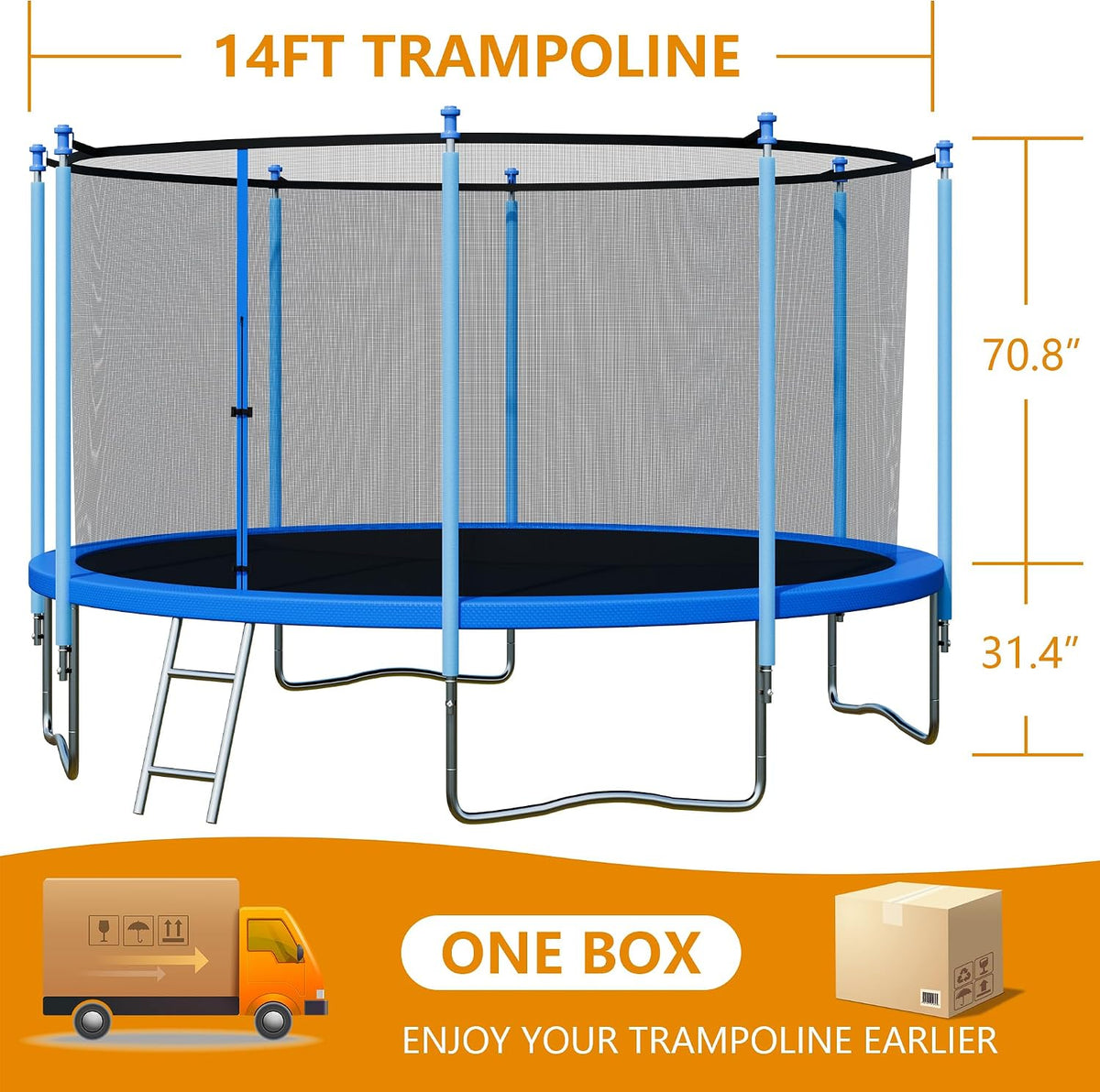 ALTLER 12 FT outdoor trampoline with safety enclosure and ladder - view 6