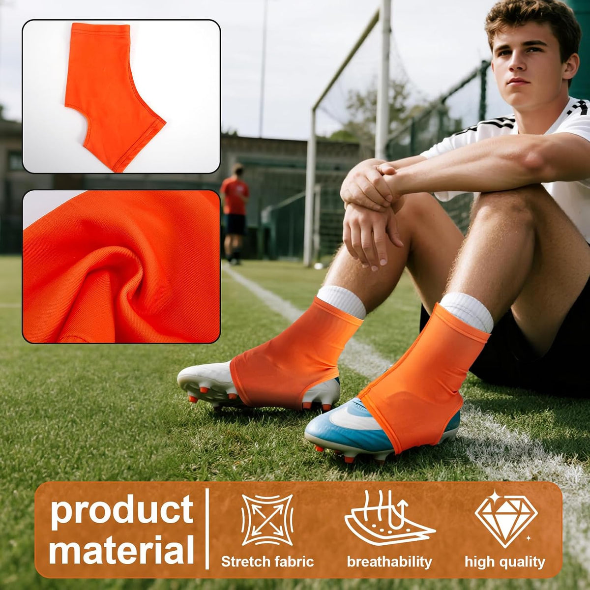 Football Spats Cleat Covers, Youth Boys, Keeps Dirt - Orange / Small - image 3