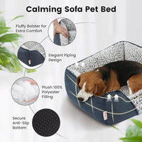 Miguel Washable Cat Beds for Indoor Cats with Removable Cushion, Easy to Wash Small Pet Sofa Bed with Side, Rectangle Bolster Kitten Bed Calming Cuddle Puppy Bed with Anti-Slip Bottom, Blue 18 Inch