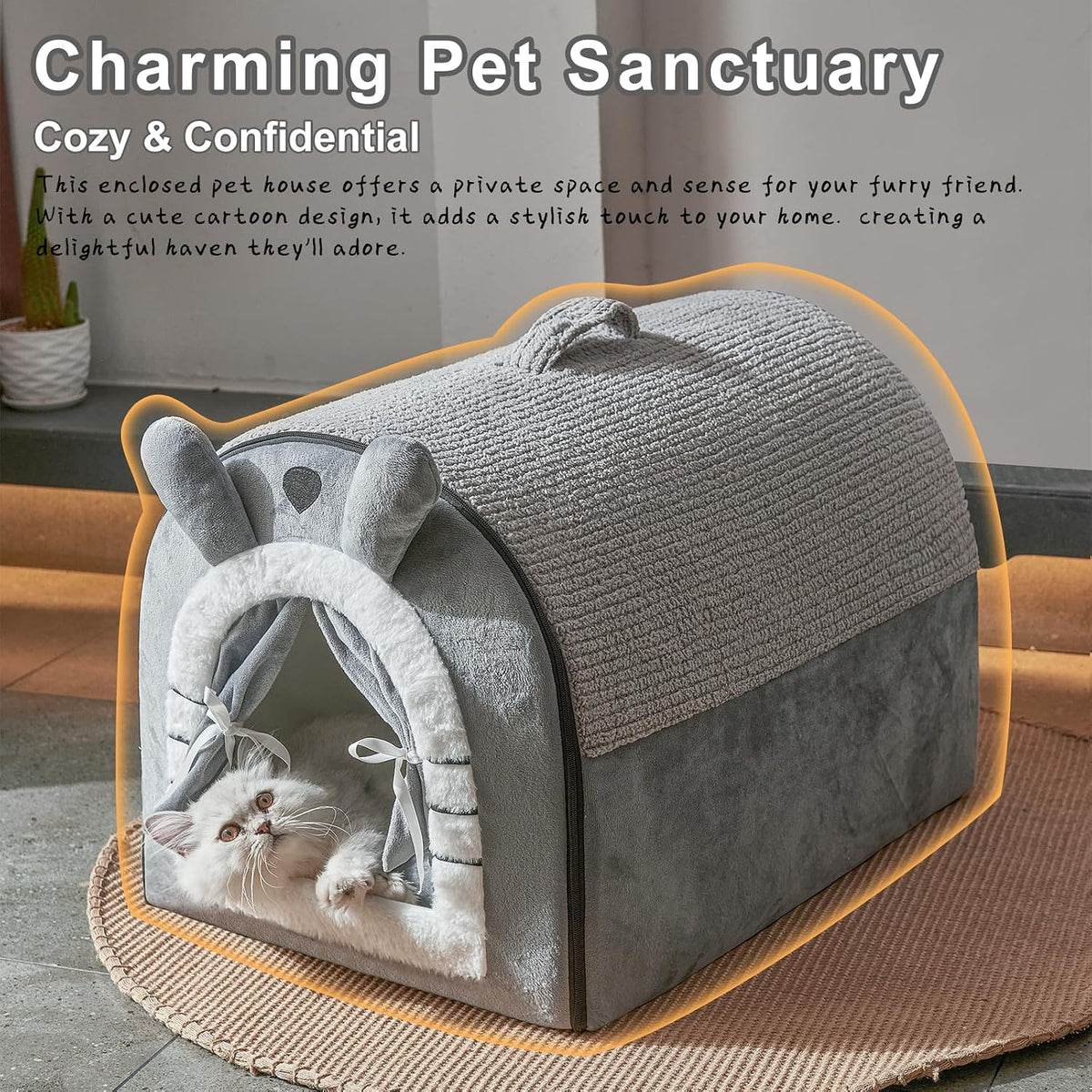Small Dog House Indoor, Cat House with Door Curtain Design - Small(14"*12.4"*11") - image 3
