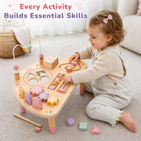 Vanplay 8 in 1 Wooden Activity Table - 8-In-1 Pink Colors - image 2