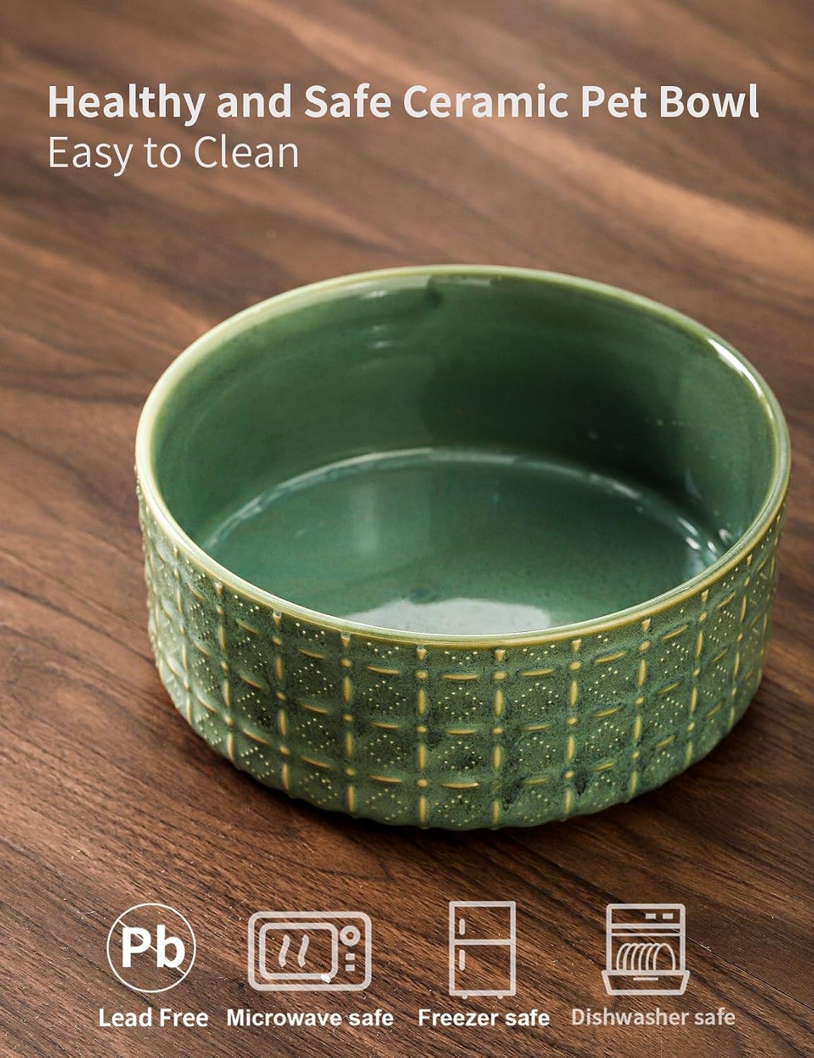 Ceramic Dog Bowl, Dogs Dish for Middle and Small Dogs, Puppy - Green - image 2