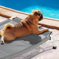 Veehoo Elevated Dog Bed for Outdoor, Cooling Waterproof Raised Dog Cots Beds for Medium Dogs, Curved Off Ground Pet Hammock Cot Lifted for Outside, up to 65lbs, White Legs, Grey 32"