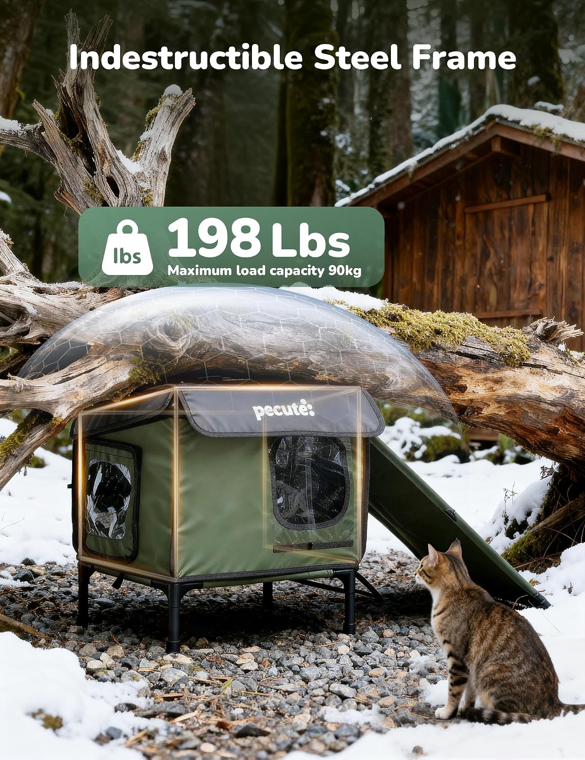 Pecute Insulated Weatherproof Outdoor Cat House with Cat Heating Pad – Essentials for Cats - Small ( 17.3"L x 13.3"W x 17.7"H ) - image 4