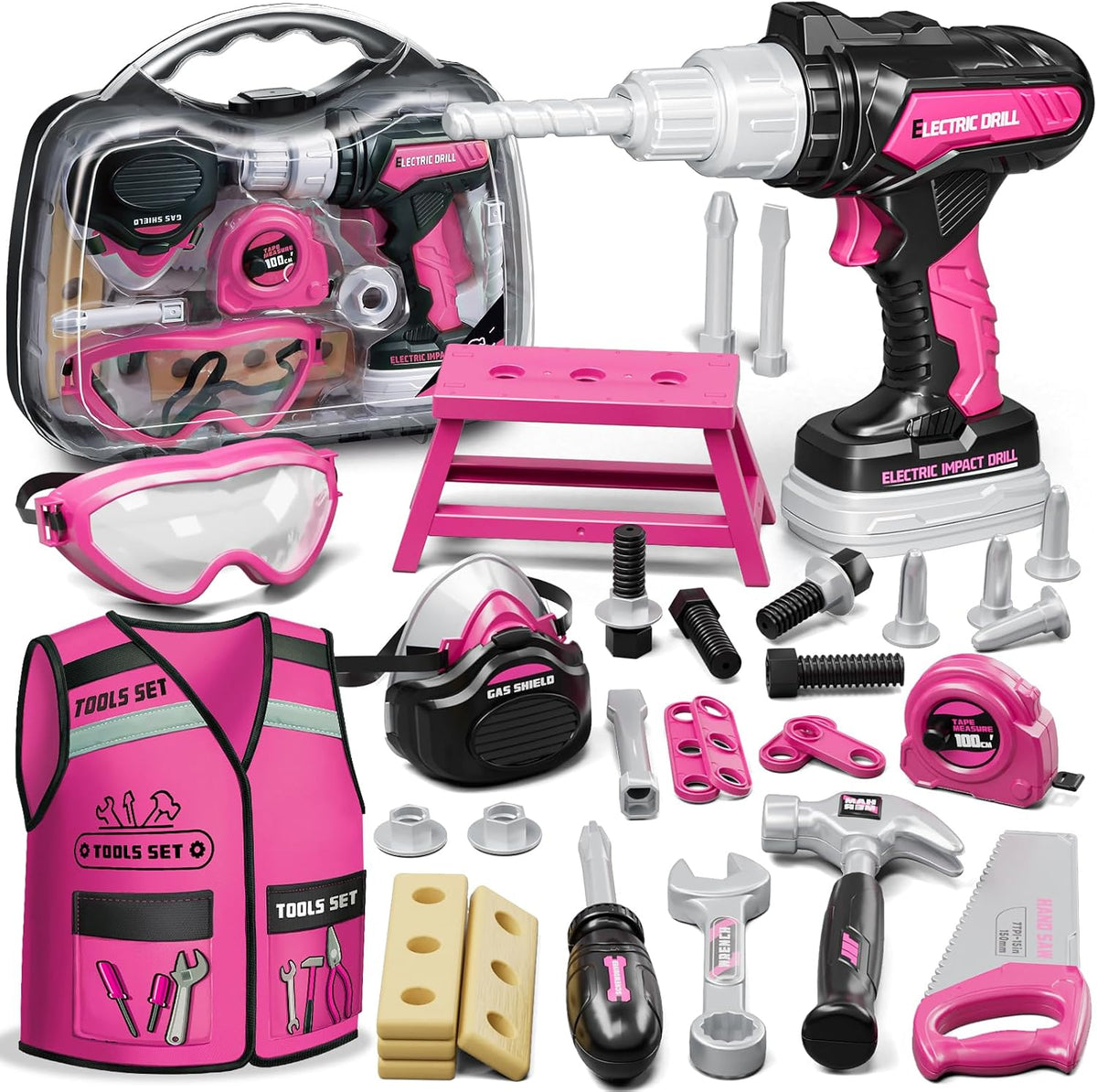 KidBloom Kids Tool Set, Toddler Tool Set with Box - Pink