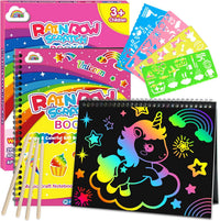 ZMLM Scratch Paper Art-Crafts Gift: 2 Pack Rainbow Notebooks Supplies - Pink & Yellow