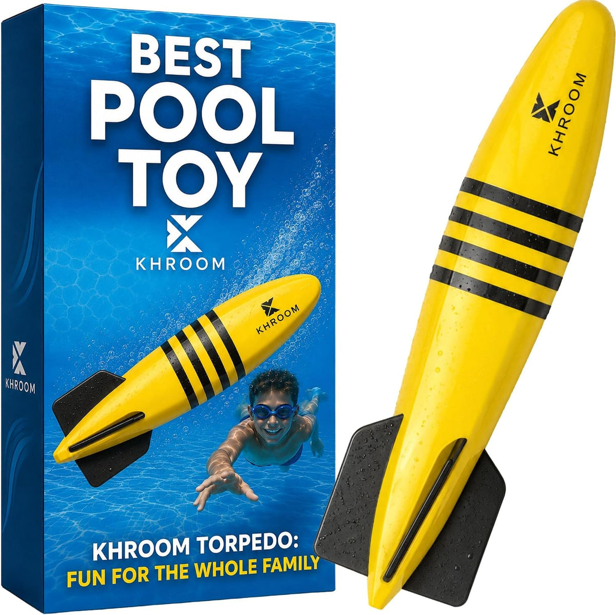 Khroom underwater torpedo pool toy, 10-inch dive glider in bee design