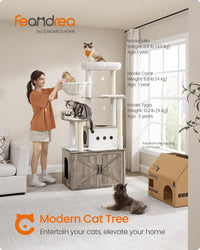 Feandrea Cat Tree, 66.9-Inch Cat Tower with Litter Box Enclosure – Essentials for Cats - Heather Greige - image 2