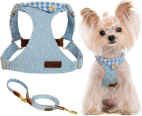 Puppytie XS Dog Harness and Leash Set, Denim Brown, XS – Essentials for Dogs - checked-blue / XXS(2.2-6lb)