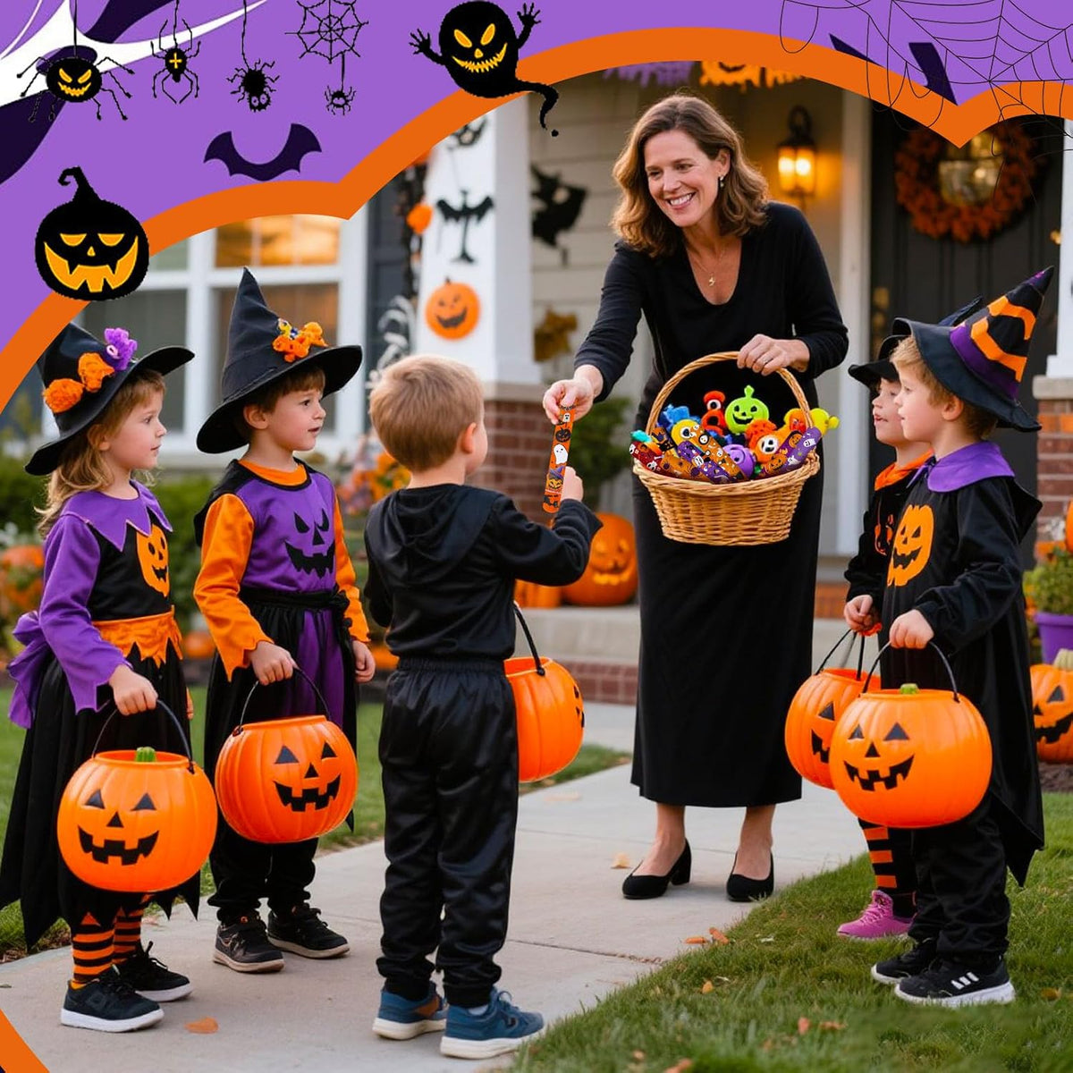 AMOR PRESENT 64 pack Halloween slap bracelets with jack-o-lantern, bat and spider designs - view 3