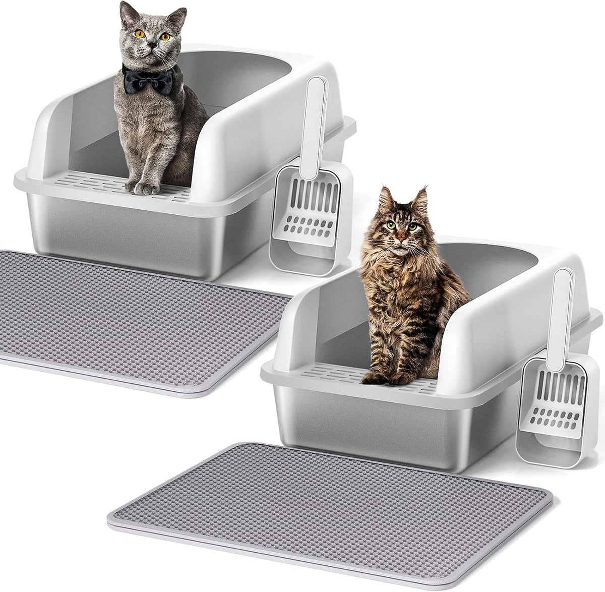 Henkelion Stainless Steel Cat Litter Box with Lid - M-2PCS